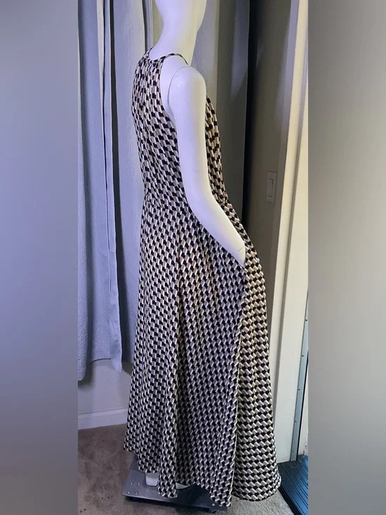 Diane Von Furstenberg SALLY SQUARE SHIFT Black and Cream Geometric Maxi Dress 👗 - Picture 5 of 15